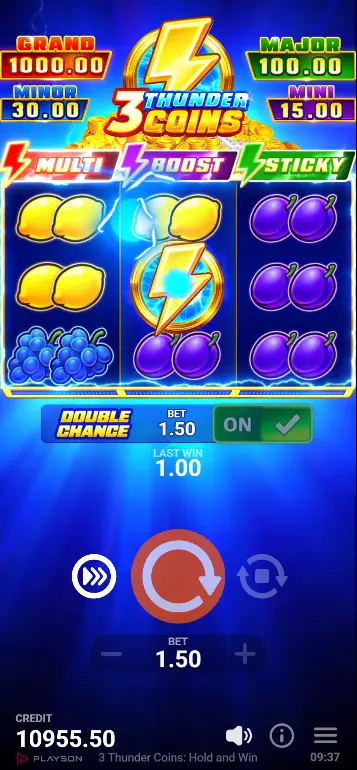 Feature Coin Sticky verde con marco Sticky activo y temporizador de giros