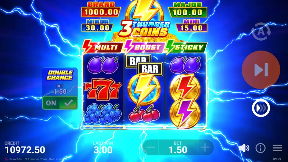 Feature Coins rojas, moradas y verdes con efectos de multiplicador y boost en la cuadrícula