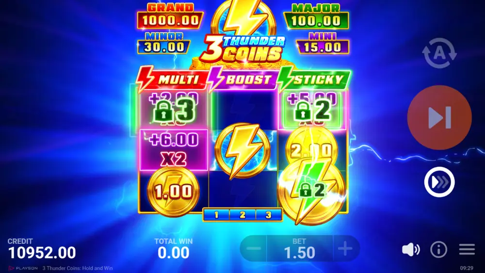 Thunder Feature recogiendo los valores de todas las monedas de la cuadrícula
